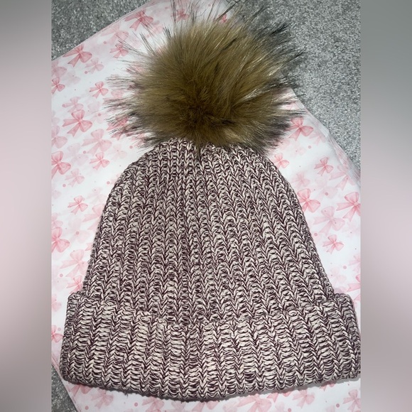 Love Your Melon Women’s Knit Pom Hat - Brown, White, and Burgundy - Picture 2 of 4